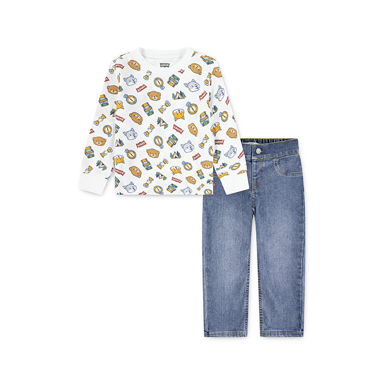 Levis Toddlers All Over Print Hiking T-Shirt and Pant Set